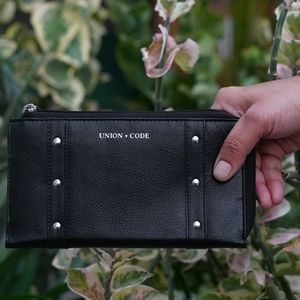 NWT Union Code Black Genuine Leather RFID Wallet with Silver Studs